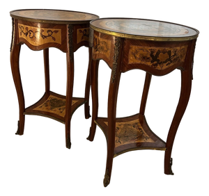 Mid-Century French Louis XV Style Marquetry Side Tables