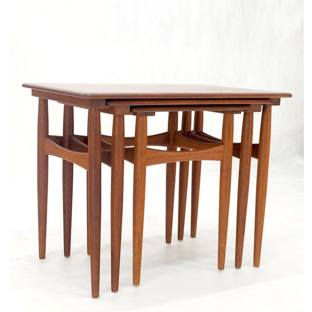 Set of 3 Danish Mid-Century Modern Teak Nesting Side Occasional Tables Mint! For Sale - Image 12 of 14