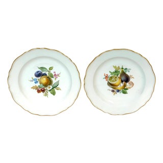 Pair 19th Century Meissen Hand-Painted Fruit Cabinet Plates Gilt Scalloped Edges For Sale