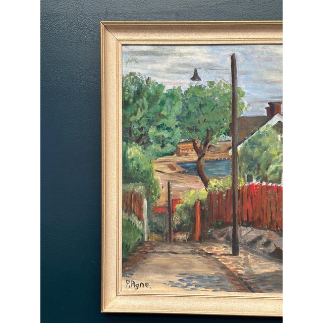 Mid-Century Modern P. Agne, Village, 1950s, Oil on Canvas, Framed For Sale - Image 3 of 13