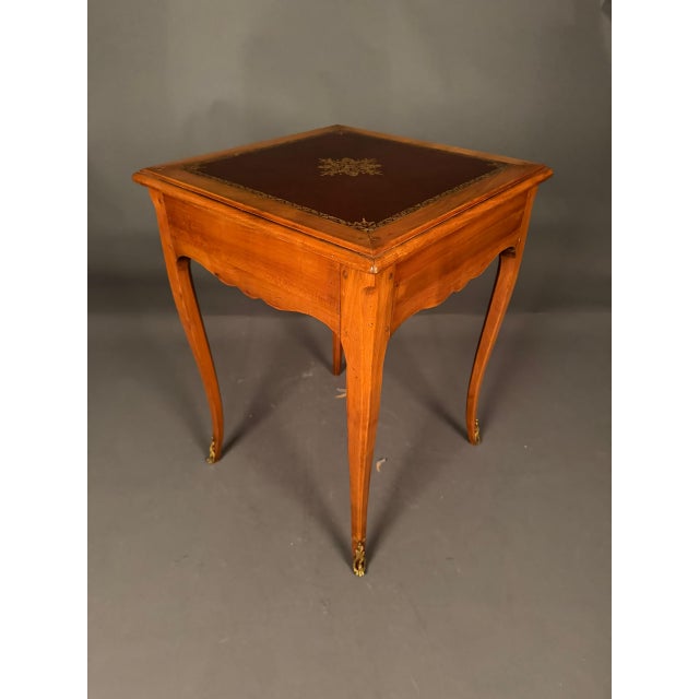 French Louis XV Style Cherry Wood Side Table With Leather Top, Circa 1920 For Sale - Image 10 of 17