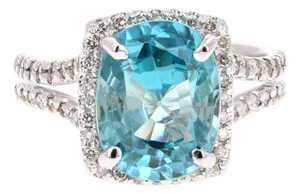 7.49 Carat Blue Zircon Diamond 14 Karat White Gold Ring, Size 7