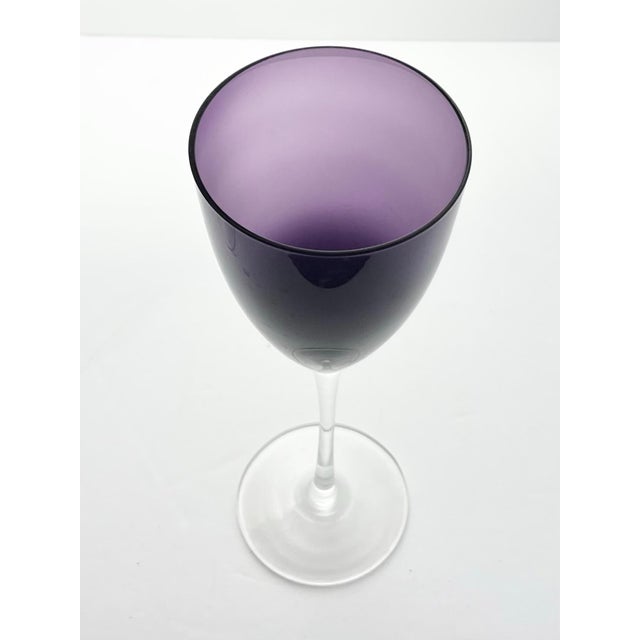 1990s Vintage Deep Purple Amethyst Tall 3 Wine Water All Purpose Glasses For Sale - Image 4 of 4