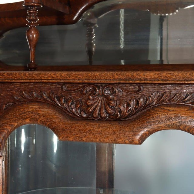 Wood Antique Rj Horner Foliate Carved Oak China Cabinet With Mirror Circa 1900, Attributed For Sale - Image 7 of 17
