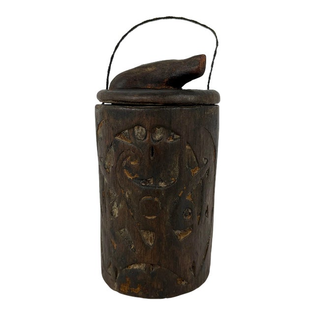 Primitive Asian Tribal Carved Wood Antique Storage Box (Dayak - Borneo) For Sale