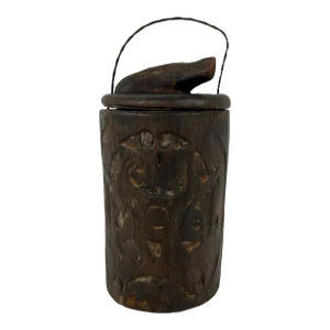 South East Asian Tribal Carved Wood Primitive Antique Storage Box (Dayak - Borneo)