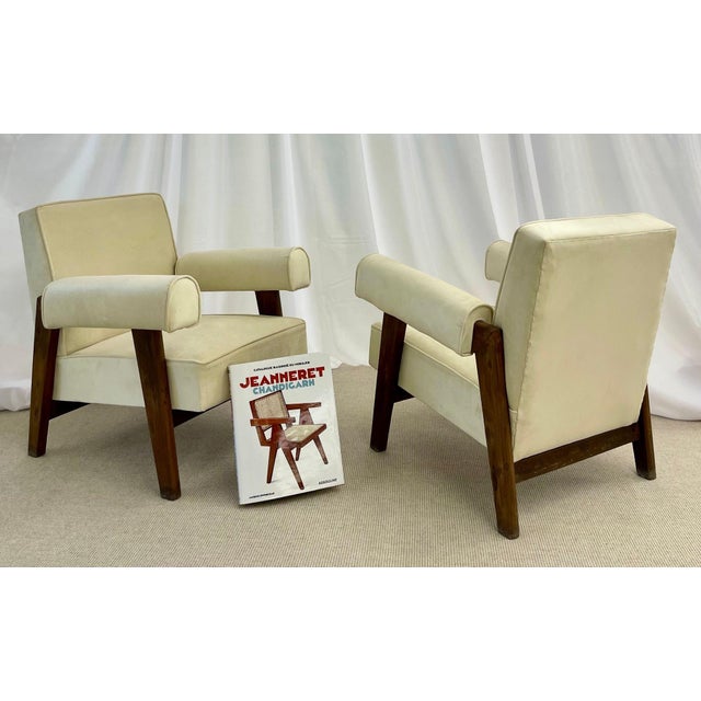 Authentic Pair of Pierre Jeanneret Upholstered Bridge Chairs, Mid-Century Modern, Model PJ-SI-42-A France, India, 1960s...