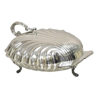 Vintage Regency Style Silver Plated Clam Shell Hinged Warmer Serving Platter For Sale