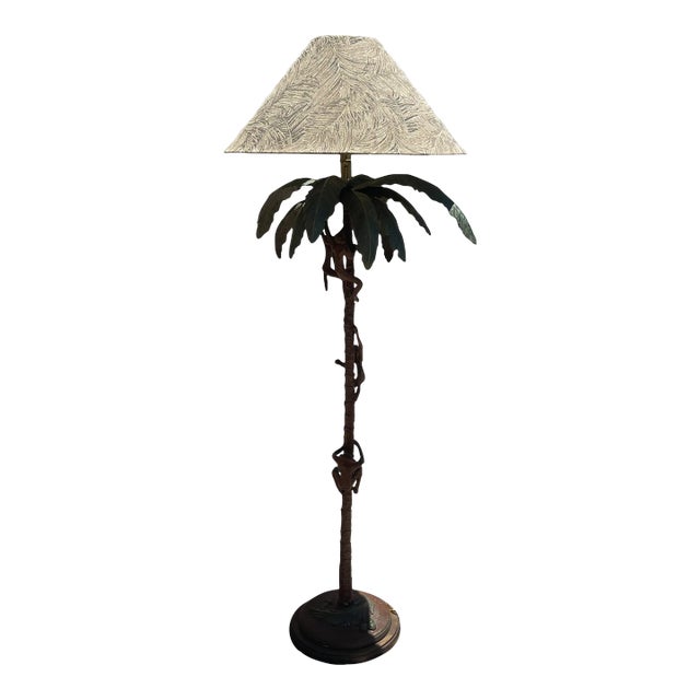 1970s Frederick Cooper Hollywood Regency Climbing Monkey Palm Tree Floor Lamp For Sale