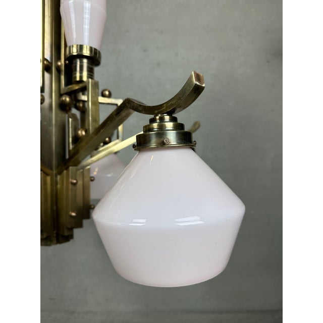 Art Deco Chandelier in Opaline and Brass, 1930s For Sale - Image 16 of 18