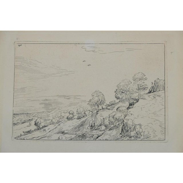Pieter Brueghel the Elder (1525-1569) Riverside Landscape Original engraving and etching Signed in the plate (Old...