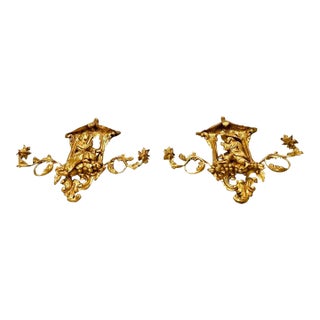 Mid 20th Century Pair of Asian-style Gilded Wall Sconces For Sale