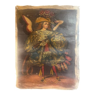 Antique Peruvian Spanish Colonial Cuzco School Arcángel Arcabucero Oil on Canvas - Unknown Artist For Sale