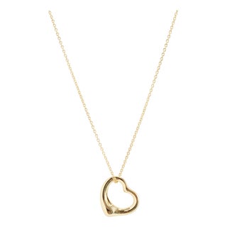 Tiffany & Co. Elsa Peretti 18k Yellow Gold 16mm Open Heart Pendant Necklace For Sale