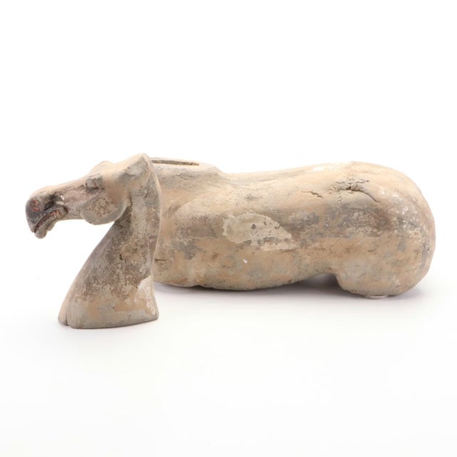 Chinese Antique Chinese Han Dynasty Polychrome Painted Terracotta Horse Funerary Tomb Figure For Sale - Image 3 of 17