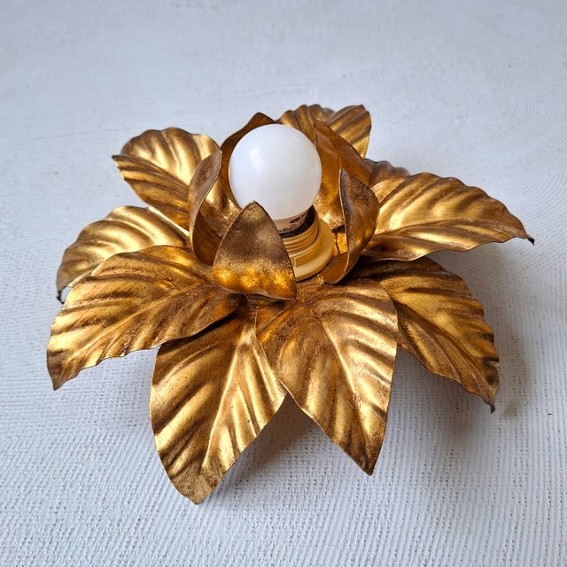 Vintage Golden Metal Ceiling Lights, 1970s, Set of 2 For Sale - Image 3 of 6