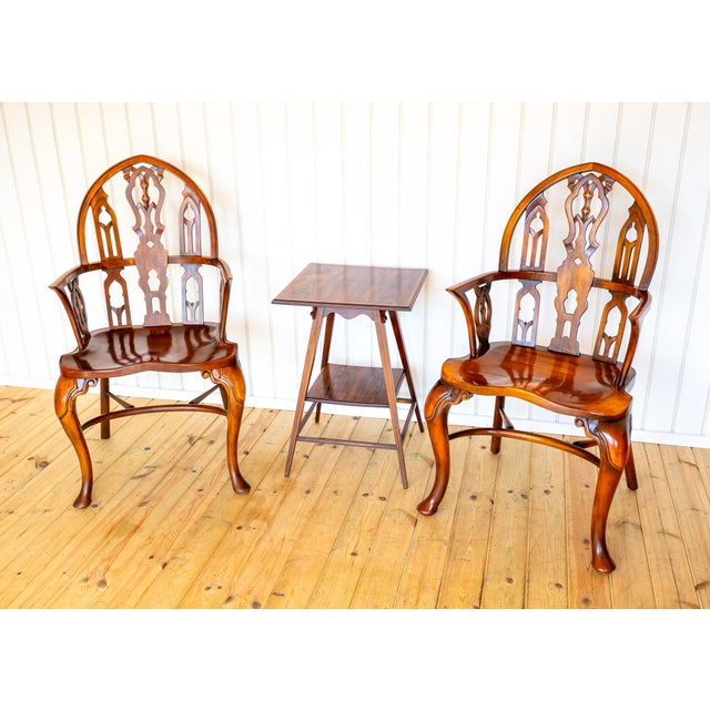 Brown Gothic Strawberry Hill Windsor Steeple Back Armchairs by Theodore Alexander, 1990s, Set of 2 For Sale - Image 8 of 18