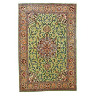 Antique Persian Tabriz Wool 7x10 Green, Yellow & Red Handmade Area Rug #9902847 For Sale