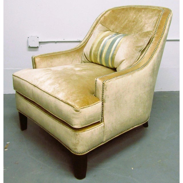 Pair of Century Furniture Velvet Upholstered Nail Head Lounge Chairs and Pillows For Sale - Image 11 of 18