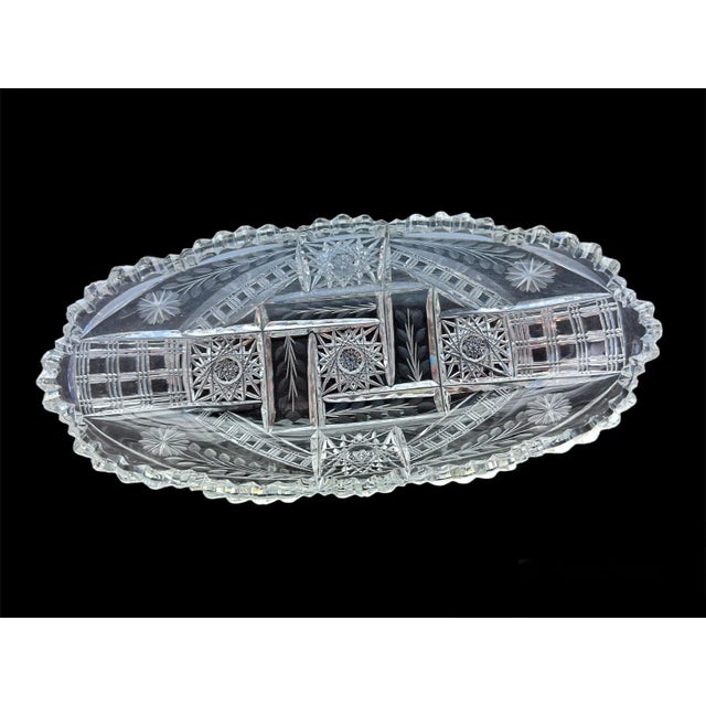 Antique cut crystal celery boat in floral design. American Brilliant Period Early 1900’s to WW1 A celery boat then and...