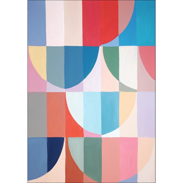 2026, Modern Bauhaus Painting in Vivid Tones of Reflective Whirlpool, Large Triptych, Acrylic Paint on Watercolor Paper For Sale In Miami - Image 6 of 11
