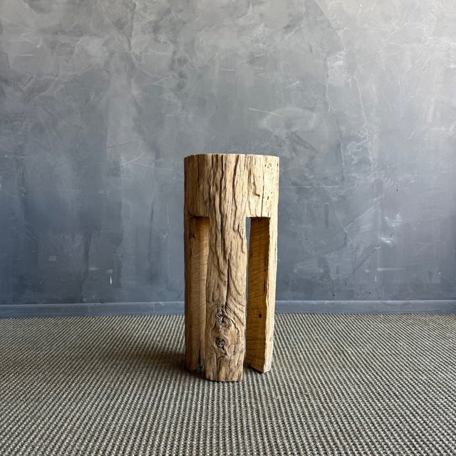 Vintage Elm Wood Wheel Side Table #A53 For Sale - Image 4 of 7