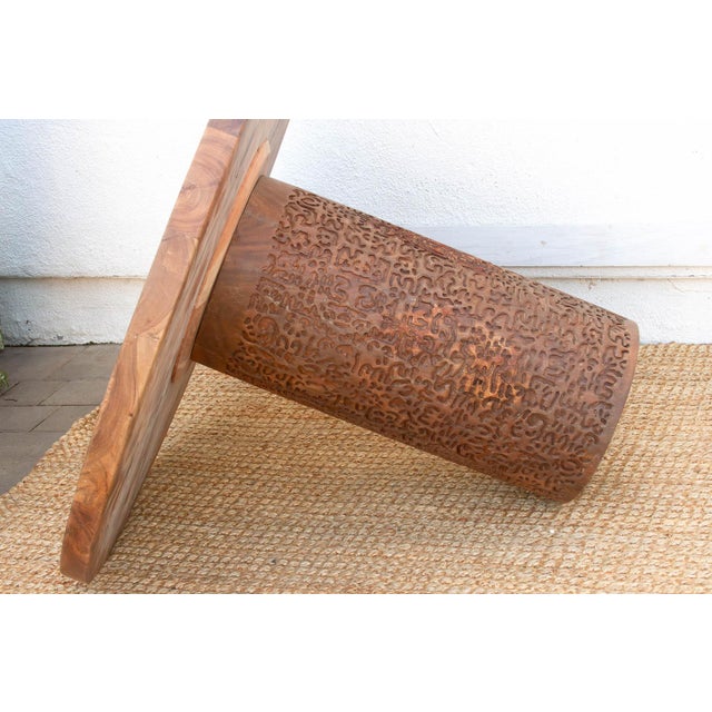 Finely Carved Reclaimed Teak Round Pedestal Dining Table For Sale - Image 9 of 12