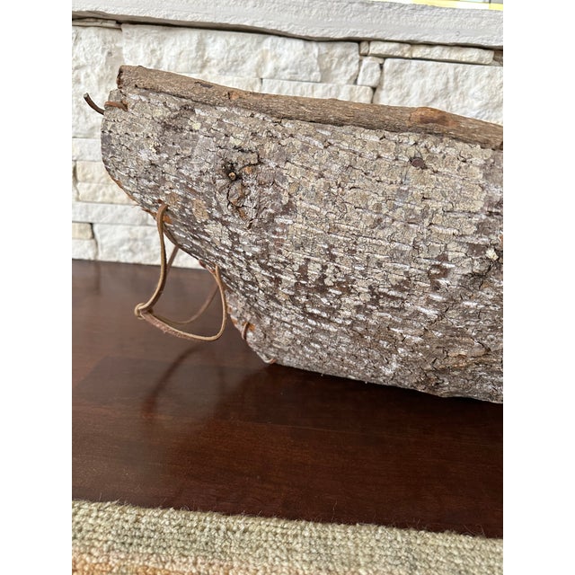 Vintage 45” Textured Bark & Wood Canoe With Leather Rawhide For Sale - Image 13 of 16