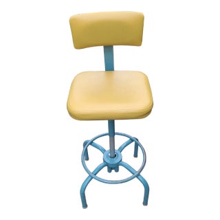 1960s Vintage Adjusto Equipment Company Drafting Chair Stool Vinyl Cushion Back Rest Swivel Adjustable With Foot Ring For Sale