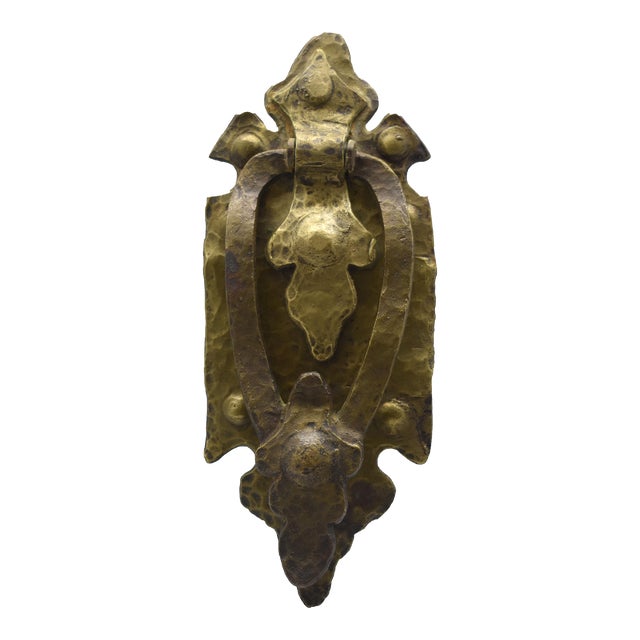 1930s Spanish Revival Hammered Brass Door Knocker For Sale