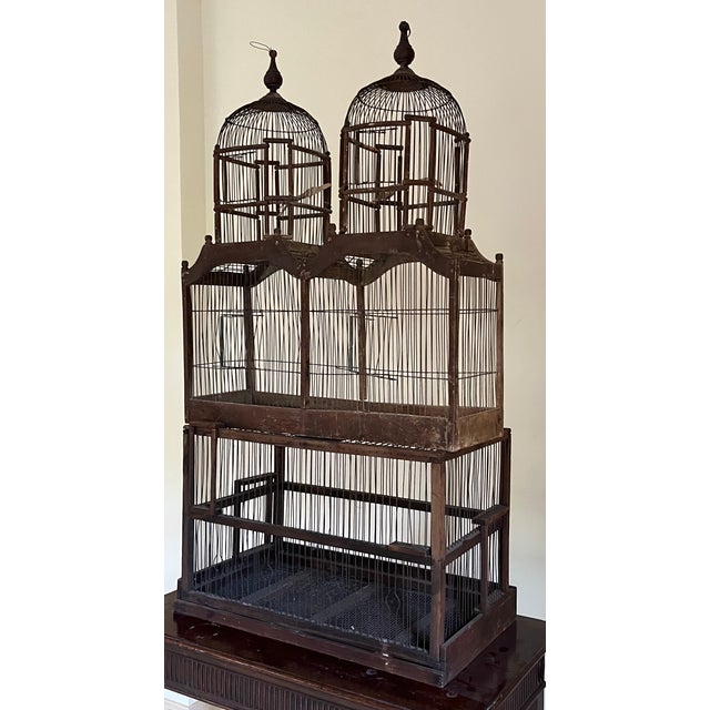 French Provincial Large Antique Early 20th Century French Wood and Wire Turreted Bird Cage For Sale - Image 3 of 18