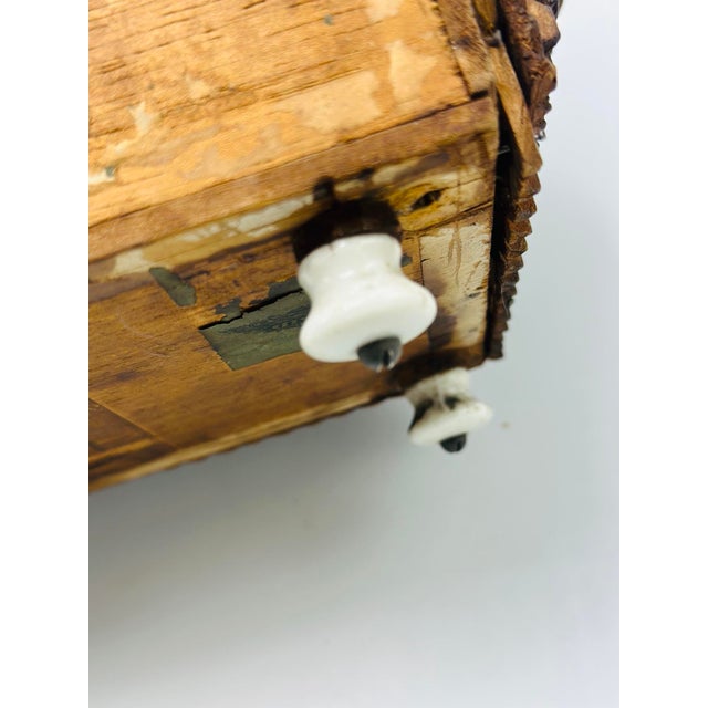 Wood Antique Tramp Art Box With Porcelain Feet For Sale - Image 7 of 9