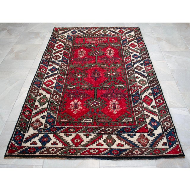 1960s 1960s Authentic Turkish Rug, Red & Indigo Wool Carpet, Hand-Spun Anatolian Rug, Sustainable Antique Rug For Sale - Image 5 of 16