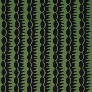 Schumacher x Drusus Tabor Dagger Stripe Fabric in Black on Green For Sale