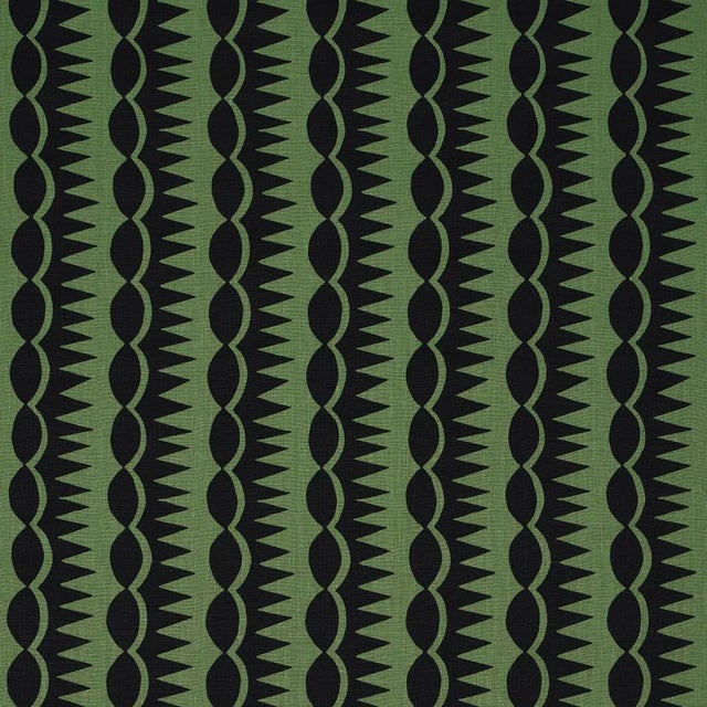 Schumacher x Drusus Tabor Dagger Stripe Fabric in Black on Green For Sale