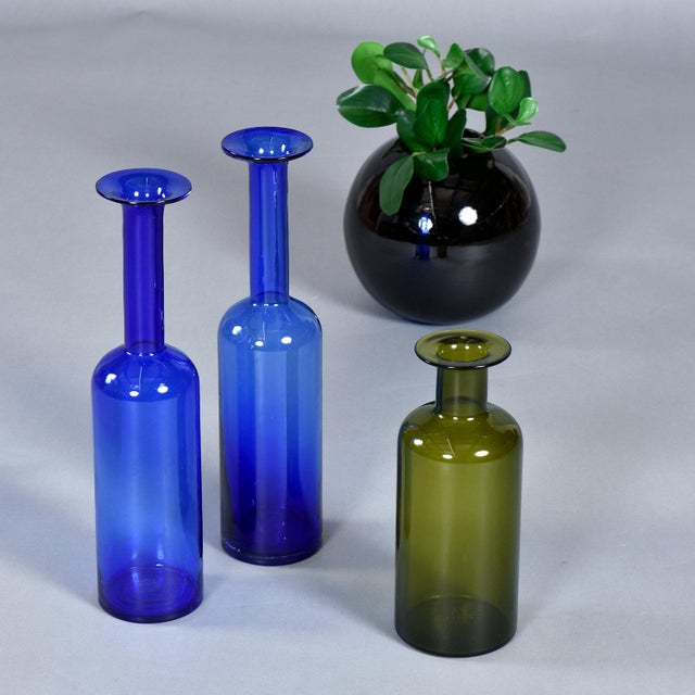Blue Trio of Otto Brauer for Holmegaard Green and Blue Danish Glass Gulvvases For Sale - Image 8 of 12