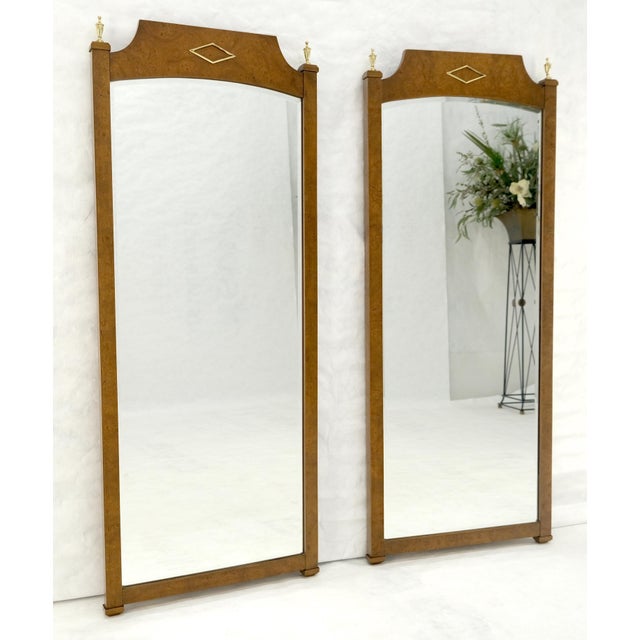 Wood Pair of Hollywood Regency Burl Wood 33x55 Rectangle Wall Mirrors MINT For Sale - Image 7 of 10