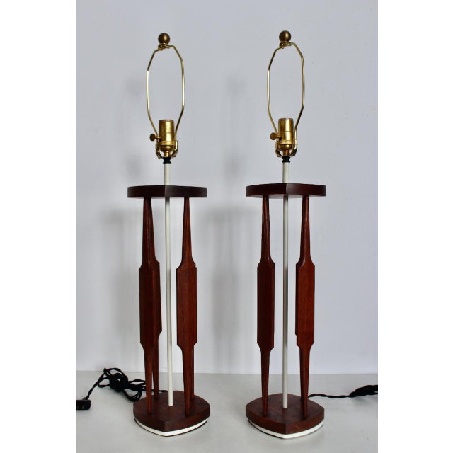 Wood Tall Tony Paul for Westwood Walnut & White "Catkin" Table Lamps, 1950s - A Pair For Sale - Image 7 of 17
