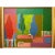 A vibrant and playful abstract landscape painting featuring bold colors and polka dot motifs adding a whimsical and...
