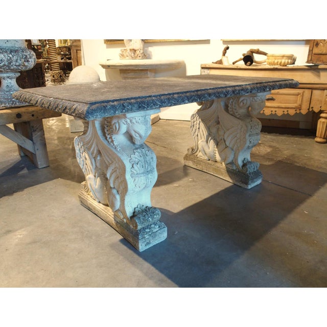 Stone Italian Neoclassical Style Garden Table With Winged Rams Heads Decor, 1900s For Sale - Image 7 of 18