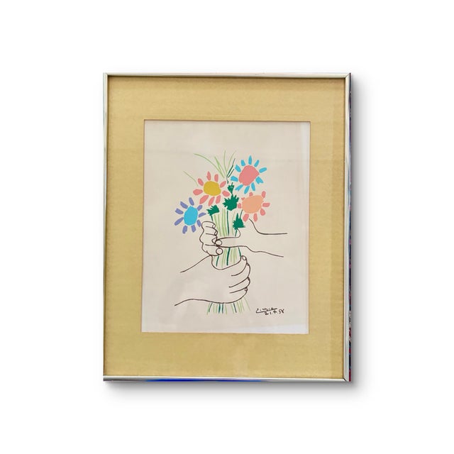 Pablo Picasso Pablo Picasso Vintage Mid Century Modernist Lithograph Print Metal Framed For Sale - Image 4 of 4