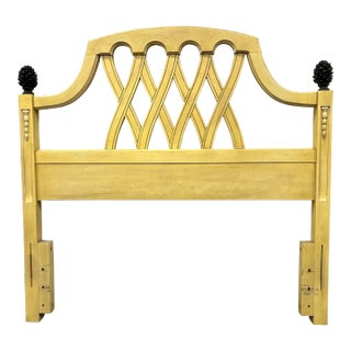 Vintage Twin Size French Country or Regency Yellow Off White Lattice Headboard For Sale