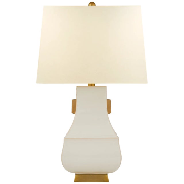Chapman & Myers for Visual Comfort Signature Kang Jug Large Table Lamp in Ivory & Burnt Gold Accent with Natural Percale Shade For Sale