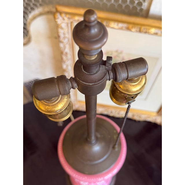 Pink Antique Mary Gregory Pink Opaline Lamp For Sale - Image 8 of 16