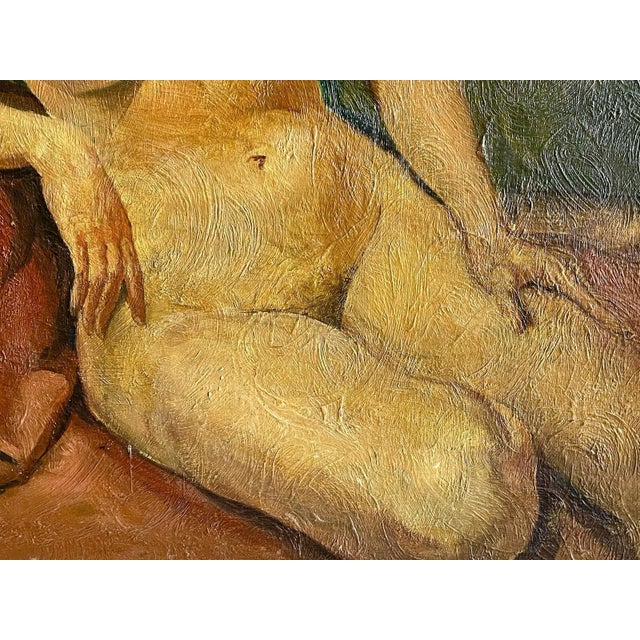 Vintage Mid Century Modern SEATED NUDE GLAMOUR 2 SIDED Oil Painting Reverse MCM For Sale - Image 11 of 12