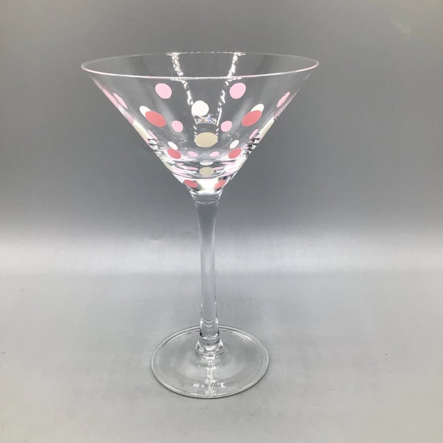 Hollywood Regency Pink and White Polka Dot Martini Glasses With Mod Cocktail Book - Set of 9 For Sale - Image 3 of 12