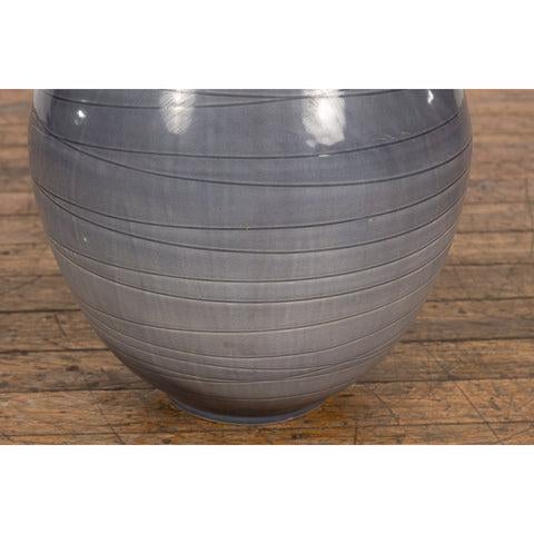Prem Collection Hand Crafted Artisan Vase with Narrow Mouth and Blue Grey Glaze For Sale - Image 11 of 12