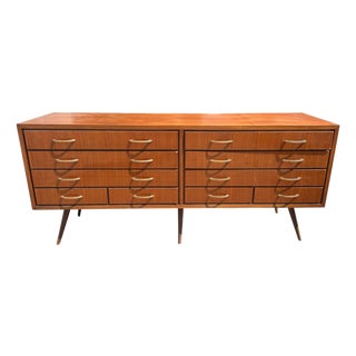 Vintage Italian Wooden Chest of Drawers with Brass Handles, 1950s For Sale