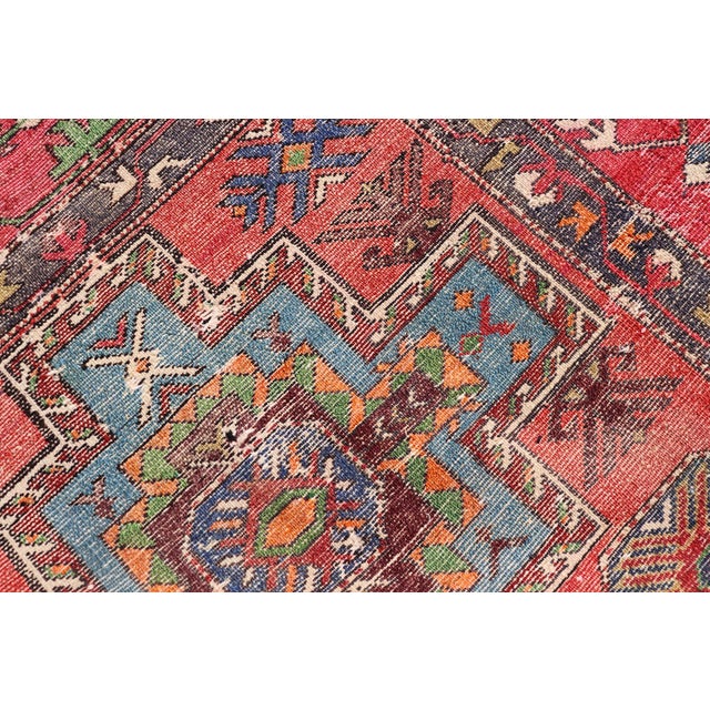 Vintage Caucasian Kazak Rug With Medallions in Coral and Turquoise 4'2 X 6'9 For Sale - Image 10 of 14