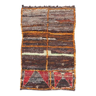 Moroccan Boucherouite Large Rag Rug With Abstract Design in Charcoal and Brown 5.2 X 8.8 For Sale